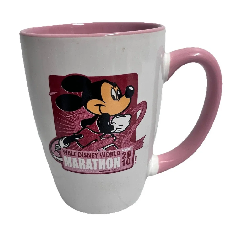 Walt Disney World Marathon January 2010 Coffee Mug Mickey Mouse Pink White 4.75